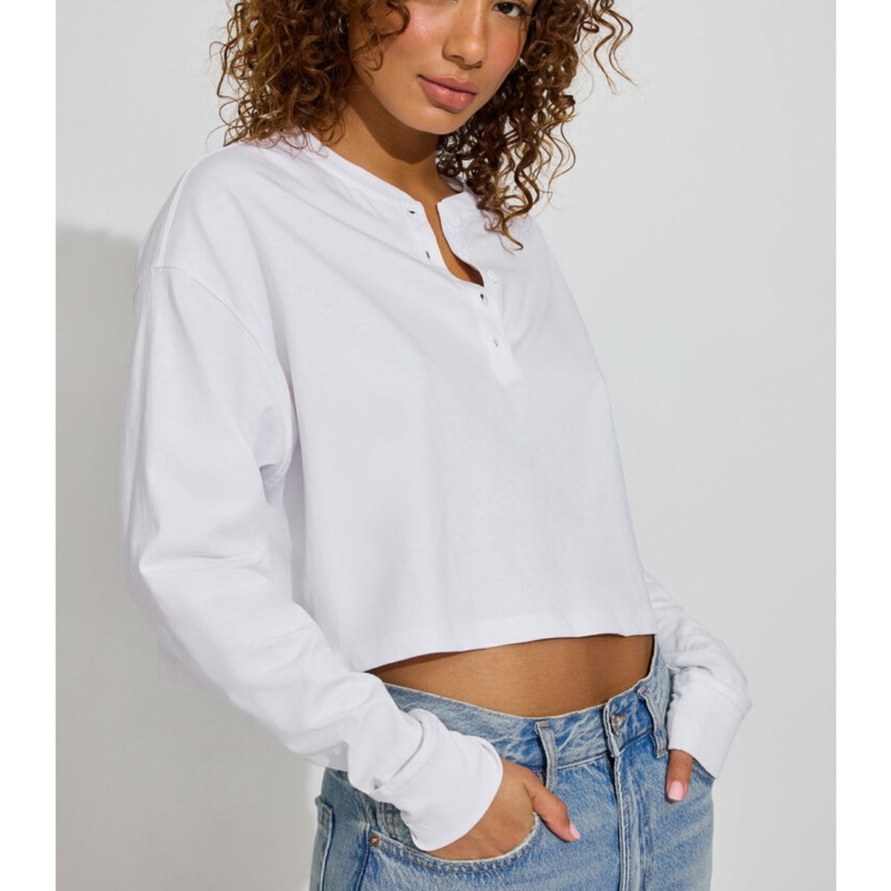 Garage White Buttoned Crop Blouse
